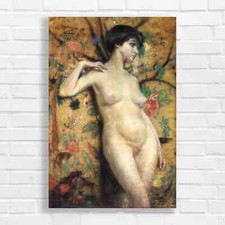 Nude Woman in Ornate Flower Garden Original Canvas Print Large Picture Wall Art