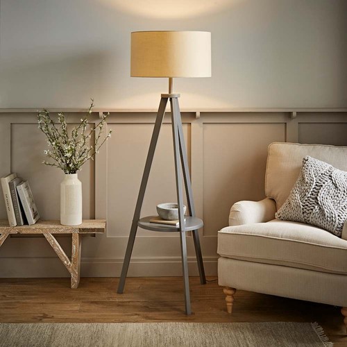 Wooden tripod shelf floor lamp - wooden,