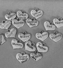 Tibetan Silver Heart Rhinestone Pendants Mum Dad Aunt Nana Sister & Relatives