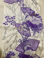 @@scraps,  Japanese kimono silk fabric / smooth weave, white base, wisteria F18
