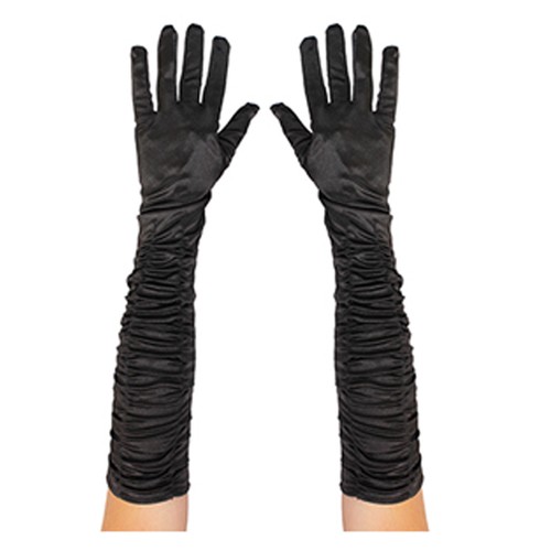 Black crinkled satin gloves - crinkled,