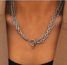 Zara new double silver chain with T Bar toggle necklace genuine bargain sale