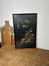 Vintage MCM Chinese Embroidery Framed Silk Embroidered Fabric Picture Panel