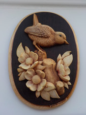 Beautiful Vintage 3 Dimensional Bird On Tree Stump With Flowers By Simon Harris