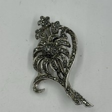 vintage marcasite brooch Flower Silver Tone 