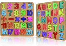 YTPAFK 2Pcs Wooden Alphabet & Number Puzzle Set, ABC Letters & Blocks... 