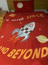 Boys single  red space rocket duvet set with Curtains from NEXT. Two sets.
