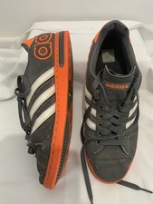 Adidas Jeans Mens Trainers  Grey / Orange Shoes   UK 8 leather suede logo vgc 
