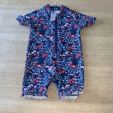 Next girls Blue And Red floral sunsafe uv swimsuit 12-18months vgc