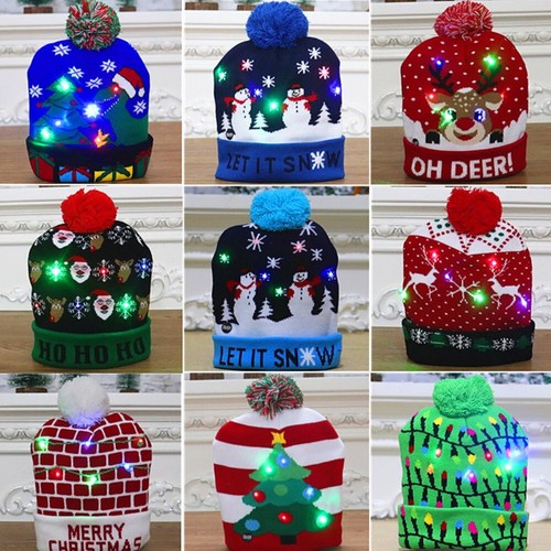 Led light beanie - light, santa