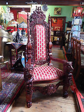Hand Carved Gothic Huge Lion Wood Throne Chair Mahogany Hall Living Room H 6ft 