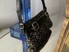  Women’s DKNY Signature Cocoa Brown small shoulder buckle Bag Handbag RARE