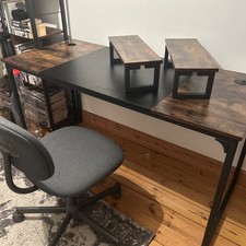 Wooden Computer Desk Study Desk Home Office PC Table with office grey chair