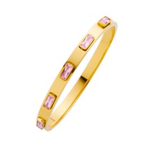 Women 18K Gold Plated Stainless Steel Square Cubic Zircon Cuff Bracelet Bangle