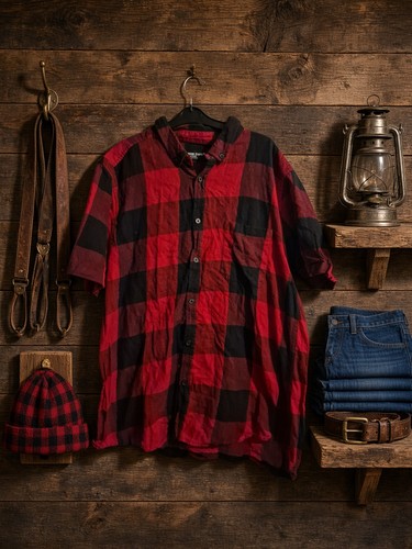 Mens red check - check, short