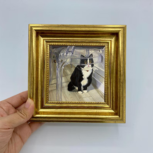 Tuxedo cat under - under, acrylic