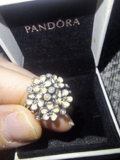 PANDORA Pink  Enamel Pearl Cherry Blossom Ring Sz 50 ALE S925. Vintage