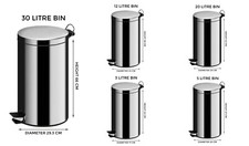3L/5L/12L/20L/30L Bin Stainless Steel Pedal Bin Rubbish Bin for Kitchen Bathroom