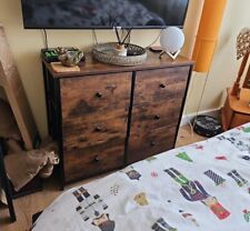 Industrial Bedroom Dresser Vintage Dark Wood Side Cabinet Storage Drawers Chest