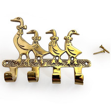 Ducks in a Row Brass Wall Hooks, Decorative Key Holder for Entryway or Kitchen