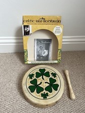 Mini Bodhran drum with Beater . 8 inch Irish drum with clover design.