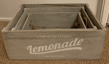 Set of 3 Home Storage Wooden Crates Shelves Shabby Chic Distressed Style