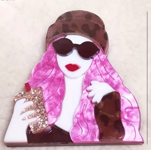 Modern acrylic brooch lady - modern,
