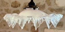 Vintage French opalescent glass coolie ceiling light shade frilly + fittings