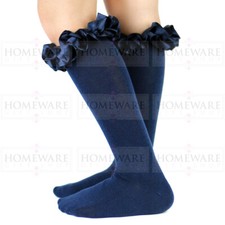 Girls Frilly Satin Knee High