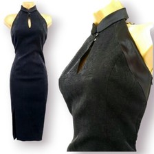 Karen Millen Black Brocade Oriental Halterneck Wiggle Occasion Dress UK 8