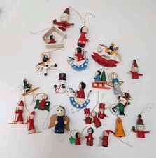 Vintage Wooden Christmas Tree Decorations Ornaments x 25 