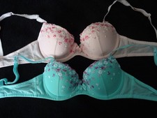 2 X Next Size 36A Pink/Blue Floral Embroidered  Underwired Balconette Bra's