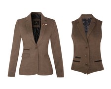 Womens Tweed Herringbone Blazer Jacket Waistcoat Brown 1920 Vintage Tailored