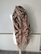 BNWT BECKSONDERGAARD NUDE PINK TIGER & STARS SCARF. WRAP. £75! SILK WOOL. HUGE