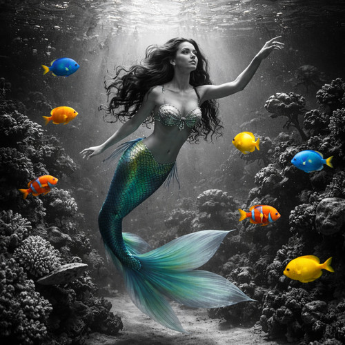 Print art mermaid against a - ,