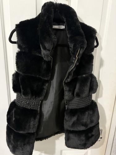 Black faux fur gilet - black,