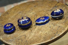 Vintage Limoges France Cobalt Blue & Gold Porcelain Trinket Box Set of 4