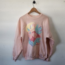 Vintage 80s Fruit of the Loom Flamingo Pastel Pink Crewneck Sweatshirt USA Made