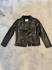 New Girls Kids Zara Faux Leather Biker Jacket Black Size 9