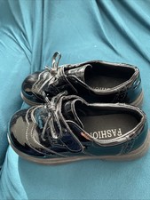 NEW! Girls Black Patent Leather School Shoe Lace up and Zip! Size 33 EU, 1 UK