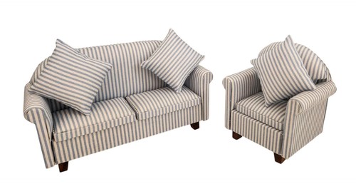 Dolls house blue striped sofa - house,
