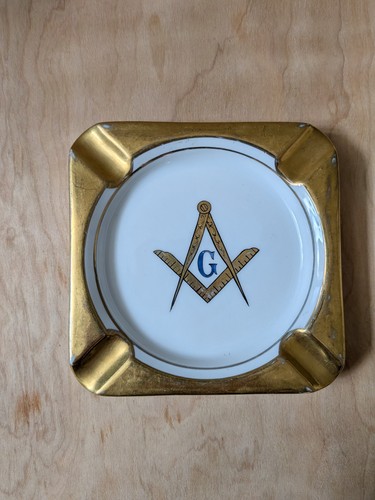 Vtg masonic porcelain ashtray - masonic,