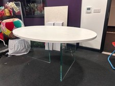 Real Wood White Dining Table With Heavy Mirror Legs. Oval Shaped. 