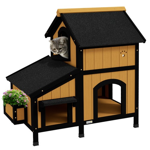 Pawhut wooden outdoor cat - pawhut,