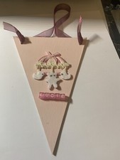 Wooden Hanger Nursery Gift Shabby Chic Rustic Felt Carousel Pink Personalised 3d