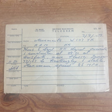 British Railways Telegram with message 1979