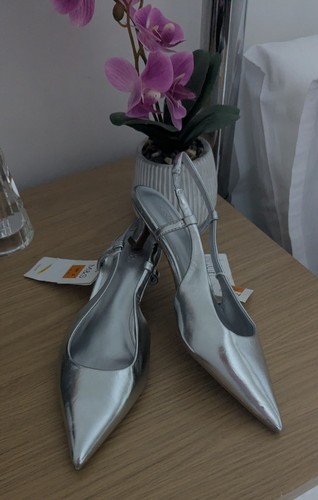 Silver kitten heeled - m&s,