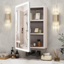 LED Medicine Cabinet Wall Mounted Mirror Cabinet Anti-Fog 3-Color Light White
