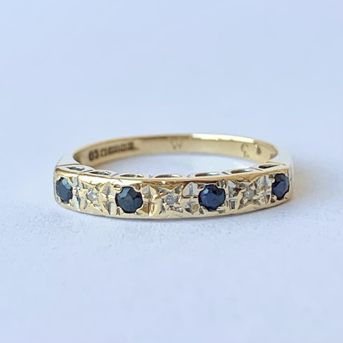 Diamond sapphire ring 9ct gold - diamond,