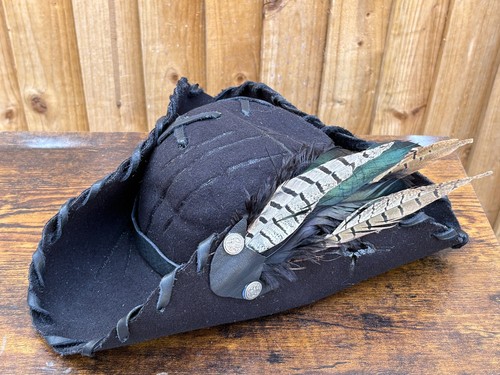 Black tricorn pirate hat - black,
